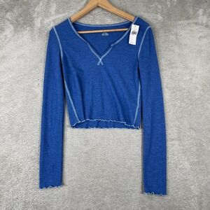 American Eagle Thermal Crop Top Womens Small Blue Waffle Knit Y2K Indie